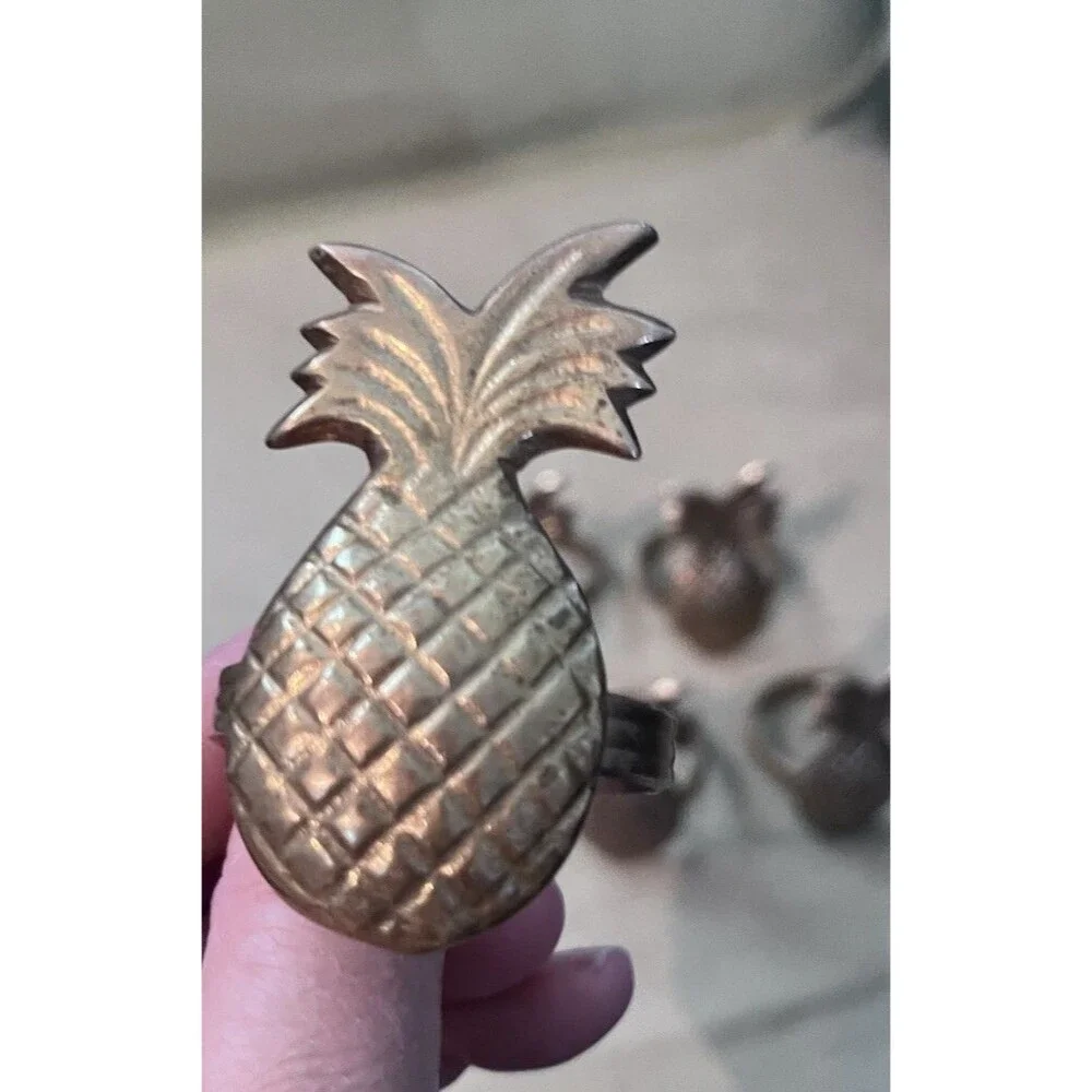 Vintage Pineapple Brass Metal Napkin Holders Rings Set of 5 MCM Mid Century